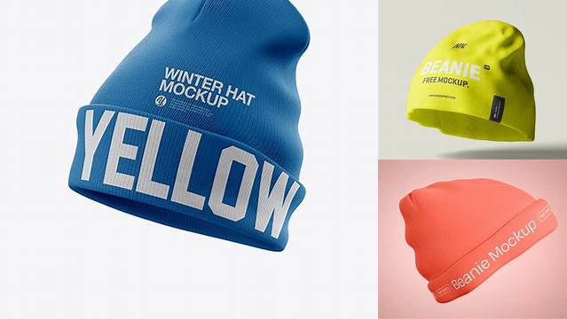 3073+ Turn Up Beanie Hat PSD Mockup Side View Advanced Photoshop Template