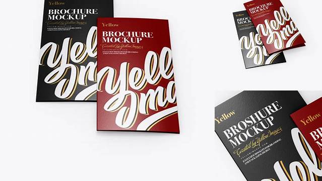 3075+ 2xDL Brochure PSD Mockup High-Angle Shot Photoshop PSD Free for Designers