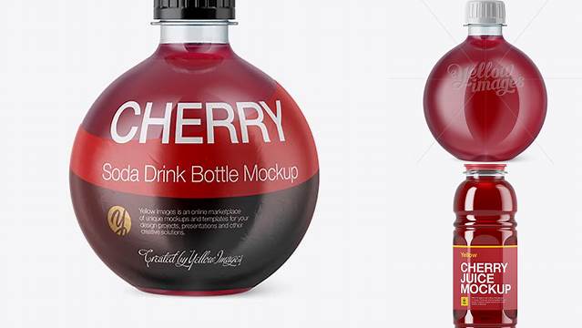 3079+ 13.5Oz PET Bottle with Cherry Drink PSD Mockup Editable Photoshop Free Mockup