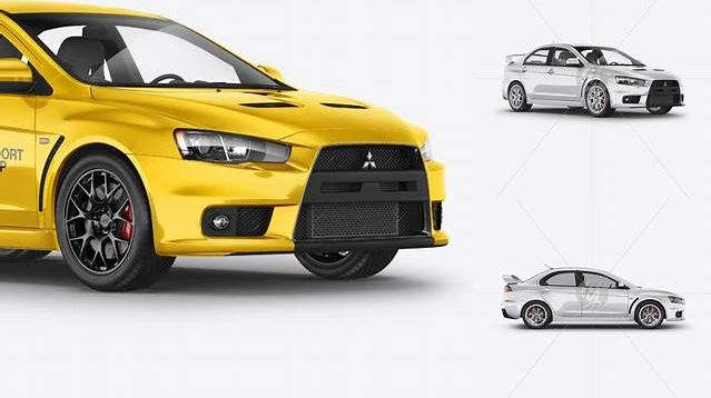 3079+ Mitsubishi Lancer Evolution X PSD Mockup Half Side View High-Resolution Editable PSD