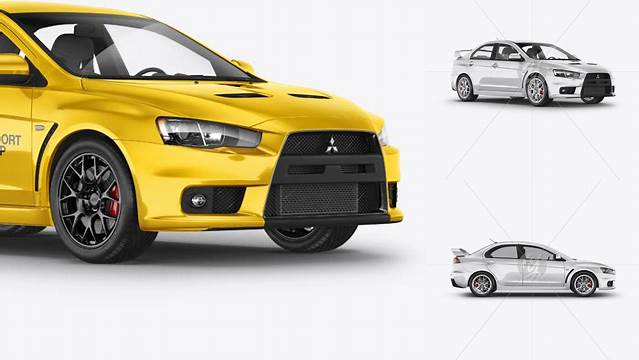 3079+ Mitsubishi Lancer Evolution X PSD Mockup Half Side View High-Resolution Editable PSD