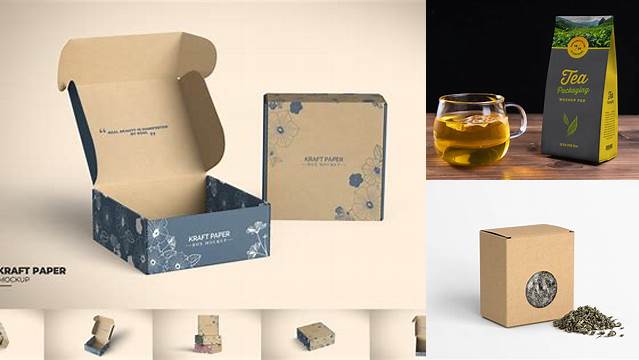 308+ Kraft Paper Box with Tea Front View Custom Graphic Mockup File