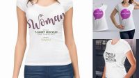 3091+ Woman’s T-Shirt PSD Mockup Front View Fully Customizable Photoshop Freebie