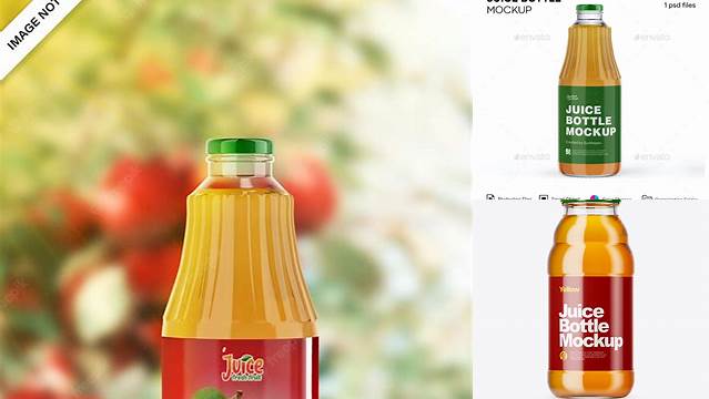 3093+ Clear Glass Red Apple Juice Bottle PSD Mockup Versatile Photoshop File