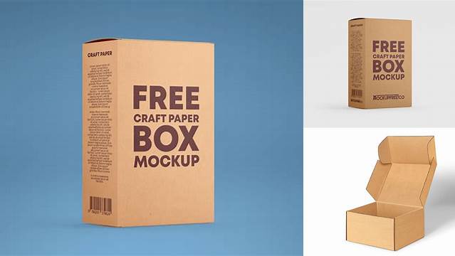 3097+ Kraft Box with Liquid PSD Mockup Half Side View Editable Graphic Free PSD