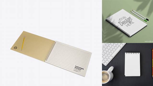 3097+ Textured Opened Notebook with Pencil PSD Mockup Creative and Modern PSD Freebie