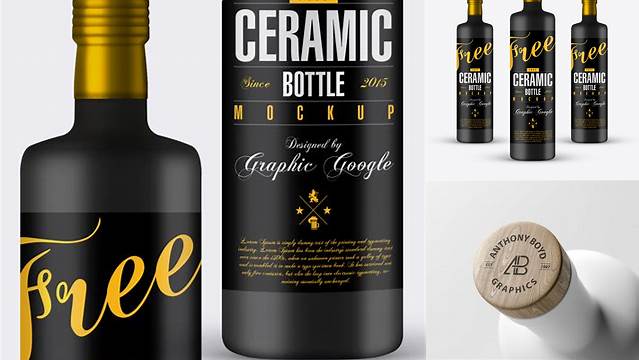 3103+ Ceramic Bottle with Wooden Cap PSD Mockup Fully Layered PSD Freebie