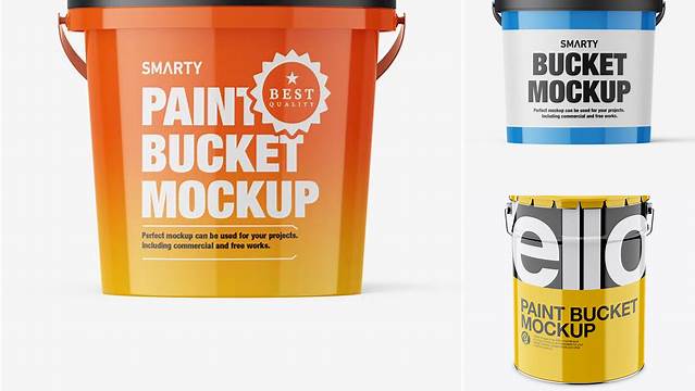 3104+ Glossy Paint Bucket PSD Mockup Front View High-Angle Shot Versatile Mockup for Designers