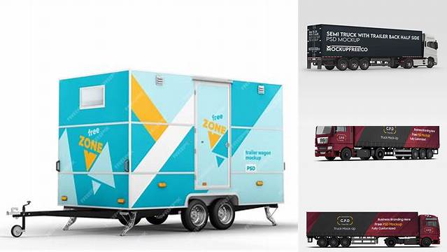 3107+ ?ement Trailer PSD Mockup Half Side View Fully Layered PSD Freebie