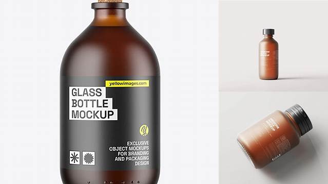 3108+ Frosted Amber Glass Bottle PSD Mockup Elegant Free Template