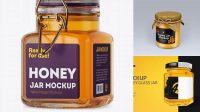 3109+ Glass Honey Jar PSD Mockup Halfside View Creative Layered Mockup Freebie