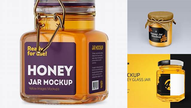 3109+ Glass Honey Jar PSD Mockup Halfside View Creative Layered Mockup Freebie