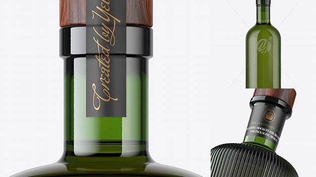 3111+ Green Glass Whisky Bottle with Wooden Cap PSD Mockup Free Mockup PSD Template