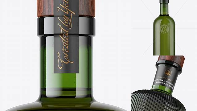 3111+ Green Glass Whisky Bottle with Wooden Cap PSD Mockup Free Mockup PSD Template