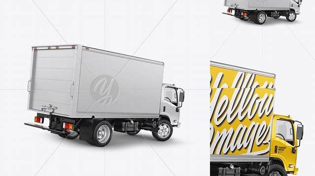 3116+ Isuzu Elf PSD Mockup Back Half Side View Fully Customizable Photoshop Freebie