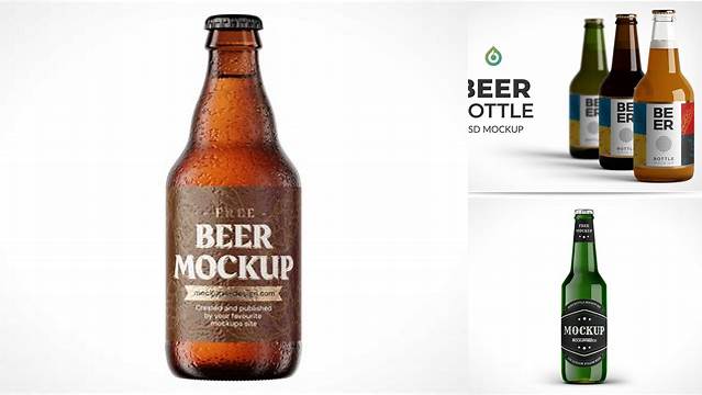 3123+ 330ml Vishy Amber Glass Beer Bottle PSD Mockup Editable Design PSD File