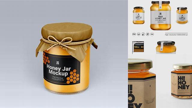 3125+ Glass Jar with Creamed Honey PSD Mockup Versatile Photoshop Freebie