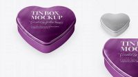 3125+ Heart Shape Metallic Tin Box PSD Mockup High-Angle Shot Elegant PSD Mockup