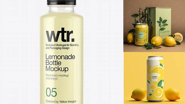 3133+ PET Bottle with Lemonade PSD Mockup Easy-to-Edit Photoshop Freebie