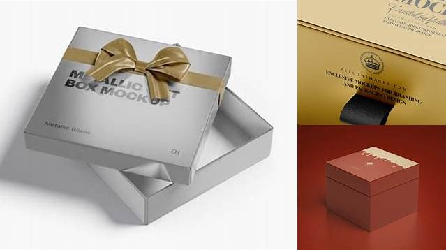 3135+ Opened Metallic Gift Box PSD Mockup Half Side View Custom PSD Mockup Template