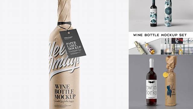 3136+ Wine Bottle in Kraft Wrap With Label PSD Mockup Free Mockup Templates