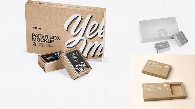 3137+ Kraft Paper Box With Two Metallic Blocks PSD Mockup Advanced Editable Template Free