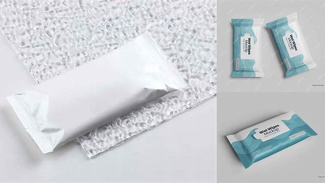 3142+ Glossy Wet Wipes Pack PSD Mockup Half Side View High-Quality Digital Mockup Resource