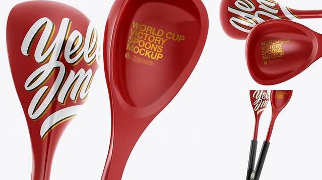 3146+ Glossy World Cup Victory Spoons PSD Mockup Half Side View High-Angle Shot Free PSD for Creatives