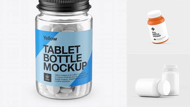 3150+ Clear Pill Bottle PSD Mockup High-Angle Shot High-End Photoshop Mockup