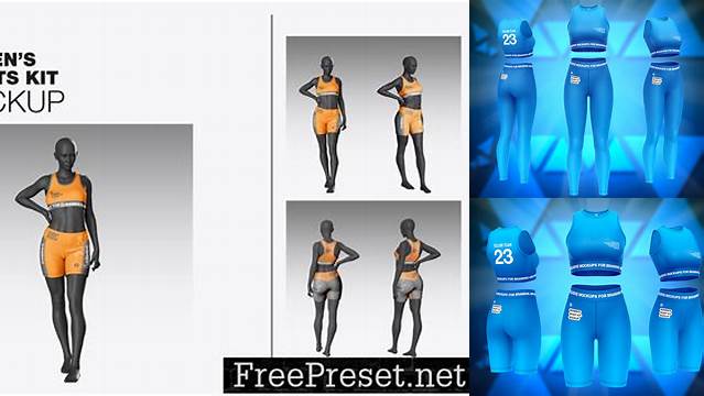 3157+ Women`s Sport Kit PSD Mockup Front View Creative Free Photoshop Template