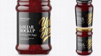 3161+ Clear Glass Jar with Cranberry Jam PSD Mockup High-Angle Shot Premium Freebie for Designers