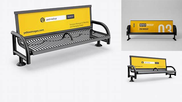 3163+ Street Bench Advertising PSD Mockup Half Side View High-Angle Shot Customizable PSD Templates