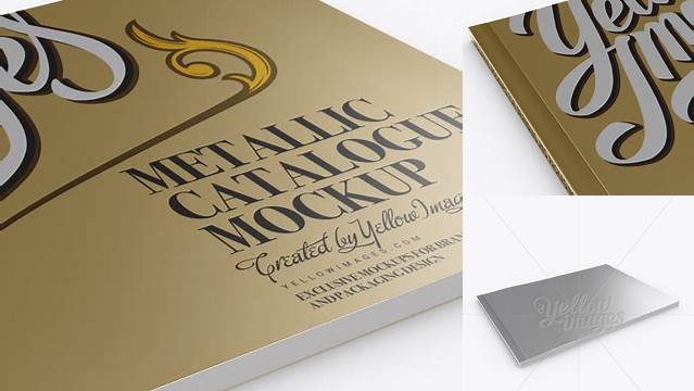 3171+ Metallic Catalogue PSD Mockup Half Side View High-Angle Shot Creative Layered Design File