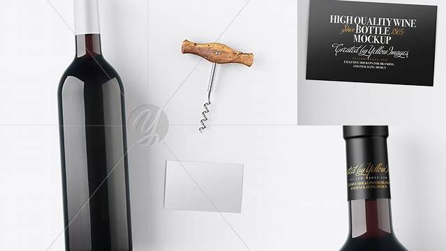 3174+ Amber Wine Bottle with Corkscrew and Card PSD Mockup Download Professional PSD