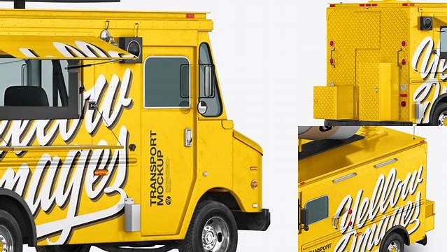 3174+ Foodtruck with Coffee Cup PSD Mockup Back Half Side View Exclusive Free Creative Resource