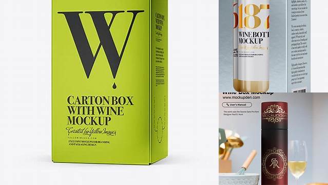 3177+ Metallic Box With Wine PSD Mockup Half Side View Advanced Editable PSD