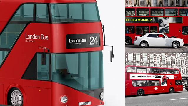 3180+ London Bus PSD Mockup Half Side View Elegant Free Template