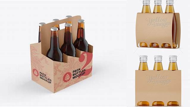 3184+ Kraft Paper 3 Pack Beer Bottle Carrier PSD Mockup Halfside View High-Angle Shot Custom Mockup Graphic Design