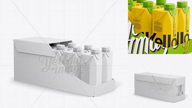 3186+ 10 Drink Carton Boxes in Shelf-ready Package Opened Halfside View High-Quality Creative PSD