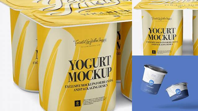 3190+ 4 Pack Yogurt PSD Mockup Half-Side View Premium Free Mockup PSD