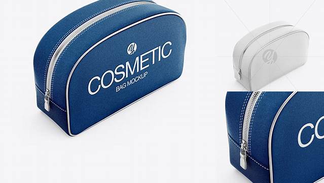 3191+ Textured Cosmetic Bag Half Side View High-Angle Shot Editable Mockup PSD