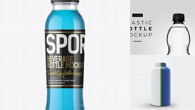 3192+ Plastic Blue Cocktail Bottle PSD Mockup Front View Photoshop Resource Free