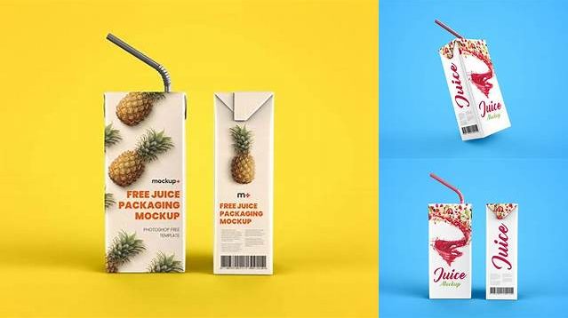 3203+ Juice Carton Package PSD Mockup Half Side View Free PSD