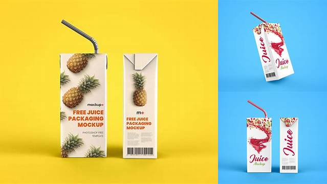 3203+ Juice Carton Package PSD Mockup Half Side View Free PSD