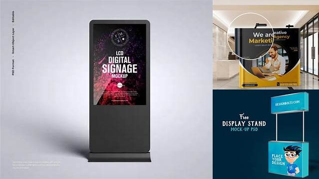 3209+ LCD Video Wall Stand PSD Mockup Front View Elegant Design Mockup PSD