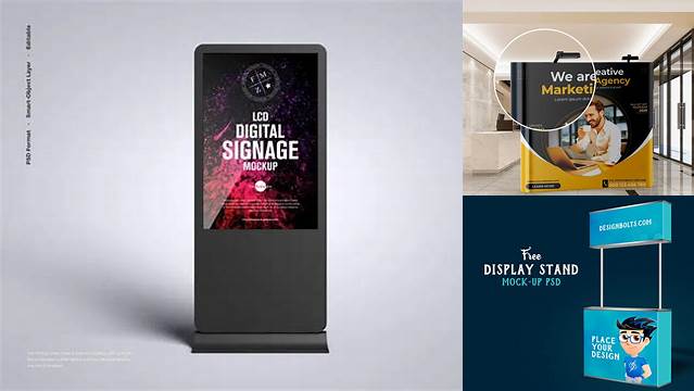 3209+ LCD Video Wall Stand PSD Mockup Front View Elegant Design Mockup PSD