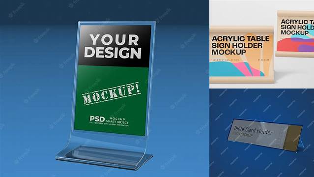 321+ Table Sign with Plastic Holder PSD Mockup Custom Graphic Mockup File