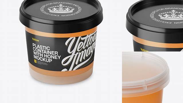 3210+ Frosted Plastic Container With Honey PSD Mockup High-Angle Shot Exclusive PSD Design Freebie