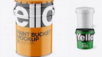 3210+ Matte Paint Bucket PSD Mockup Front View High Angle Shot Photoshop Freebie