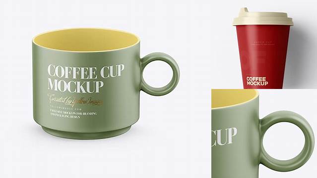 3211+ Matte Coffee Cup PSD Mockup Front View High-Angle Shot Professional PSD Mockup